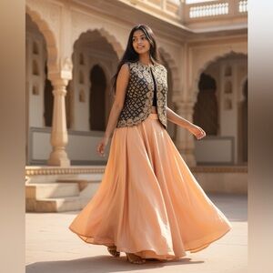 Indian Kalki Exclusive Designer Gota Pati Jacket & Silk Cowl Pant Set